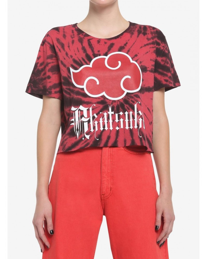 Naruto Shippuden Akatsuki Red & Black Tie-Dye Girls Crop T-Shirt $6.50 T-Shirts