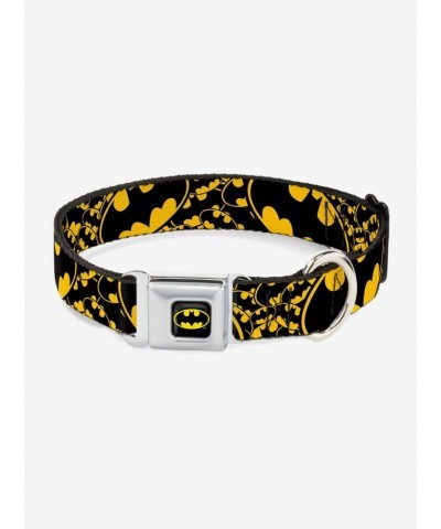DC Comics Justice League Bat Signals Stacked Close Up Yellow Black Seatbelt Buckle Pet Collar $9.21 Pet Collars