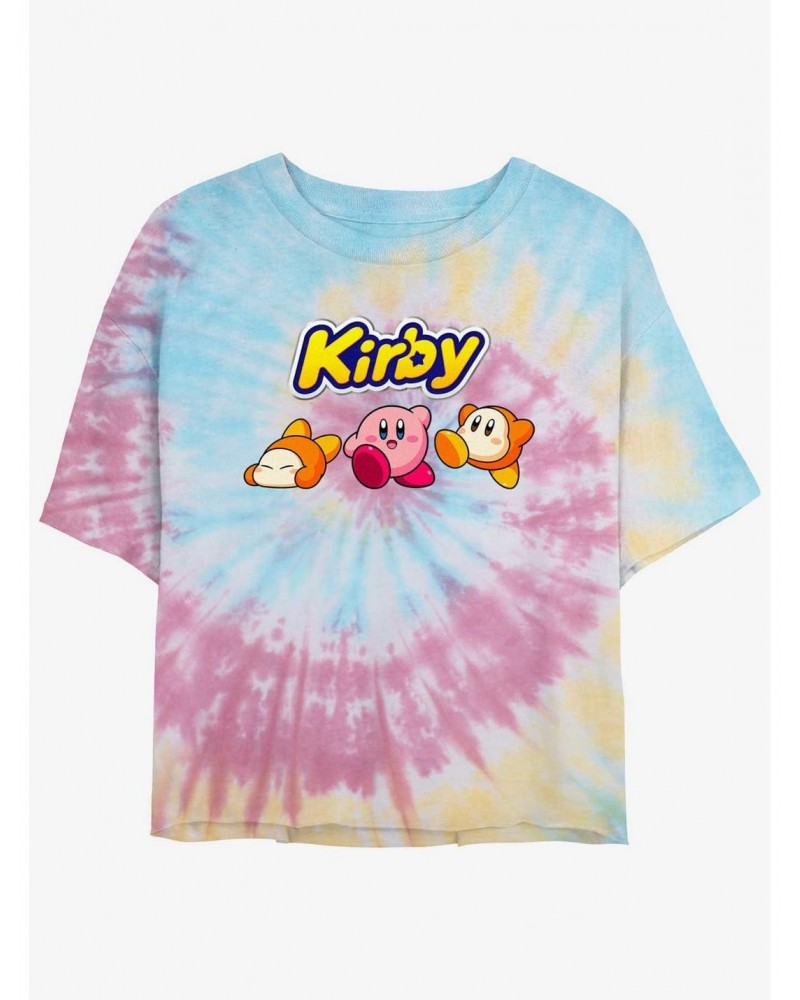 Kirby and Waddle Dee Logo Tie-Dye Girls Crop T-Shirt $6.89 T-Shirts