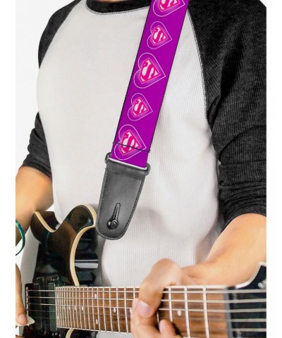 DC Comics Superman Logo In Heart Purple White Pink Guitar Strap $9.96 Guitar Straps